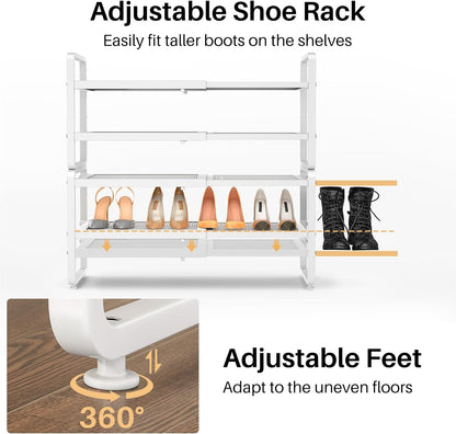 SNTD Shoe Rack - Expandable Shoe Organizer for Closet, Adjustable Metal Shoe Shelf Storage, Stackable Long Shoe Stand Holder for Garage, Entryway, Door Entrance (Black, 2-Tier)