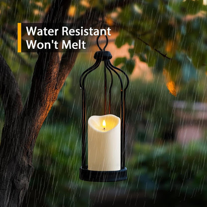 Amagic IP65 Waterproof Outdoor Flameless Candles with Remote, LED Candles Battery Operated with Timer, Flickering Fake Pillar Candle for Outside Patio Yard Decor, Ivory, Set of 5, D3 X H4 5" 6" 8" 8"