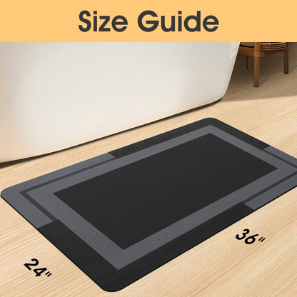 ACCUMTEK Non Slip Bath Mat, Thin Bathroom Rugs Fit Under Door, Quick Dry Bath Mats, Machine Washable Bath Rugs for Bathroom, Bathtub & Kitchen, Grey/Bordered/24 x17