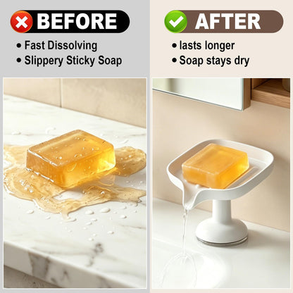 1PCS Self Draining Soap Dish with Suction Cup, Soap Holder for Shower, Bathroom, Sponge Holder for Kitchen Sink, Removable No Damage Stand Bar Soap Tray with Drain Spout Keeps Clean & Dry, White