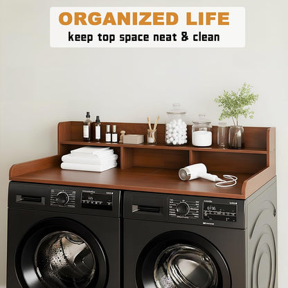 Washer Dryer Countertop with Shelf, 2-Tier Laundry Countertop Over Washer and Dryer, 54" x 27.55" Wooden Table for Folding Clothes for Laundry Room Organization and Storage (Black)
