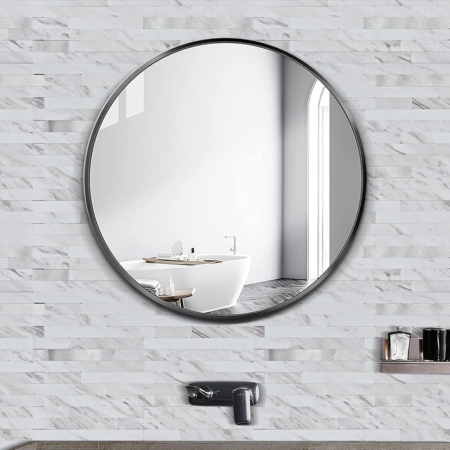 Midcard 20 Sheet Peel and Stick Backsplash, White Marble PVC Wall Tile for Kitchen Backsplash