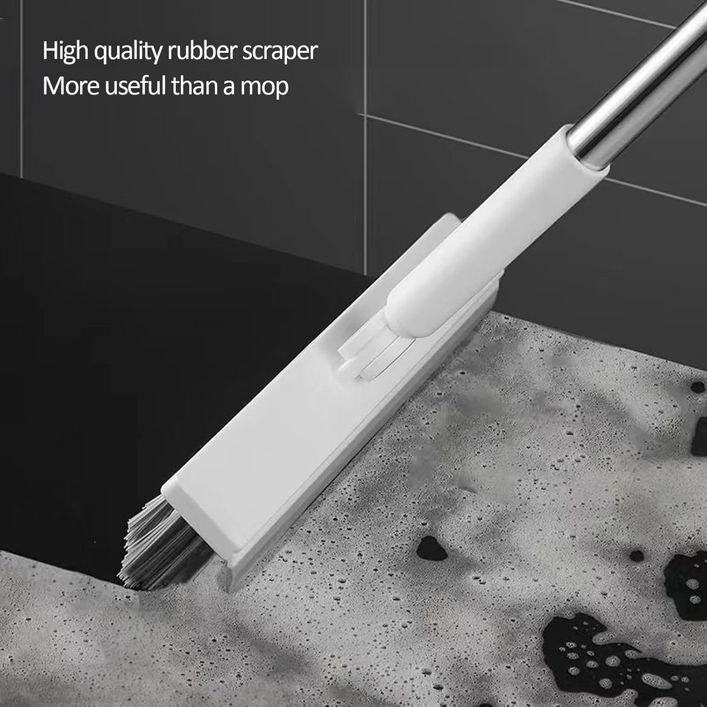 Floor Scrubbing Brush with 57" Adjustable Long Handle,3 in 1 Living Grout Brush with Squeegee,V-Shape Stiff Brush Bristle,Heavy Duty Bathroom Cleaning Brush for Tile,Deck,Patio,Wall,Garage,Kitchen,Blu