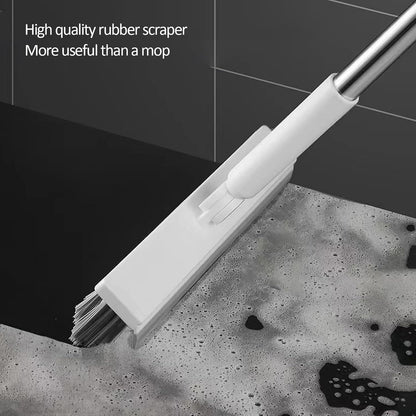 Floor Scrubbing Brush with 57" Adjustable Long Handle,3 in 1 Living Grout Brush with Squeegee,V-Shape Stiff Brush Bristle,Heavy Duty Bathroom Cleaning Brush for Tile,Deck,Patio,Wall,Garage,Kitchen,Blu