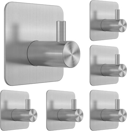 Honmein 6 Pcs Adhesive Wall Hooks for Hanging - Waterproof Shower Hooks, Heavy Duty Towel Hooks for Bathrooms, Kitchens, and Offices (Black)