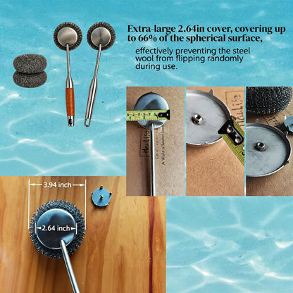 Stainless Steel Scrubber Set, Steel Wool & Steel Ball Cleaning Brush with Replaceable Heads, Heavy Duty Steel Cleaner for Oven, Stove, Dishes & Grill,4Pcs Includes 2 Pcs Pads
