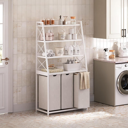 Herture Laundry Basket, 3 Section Laundry Hamper with 4 Tiers Shelf, Pull-Out and Removable Laundry Bags, Large 3 x 15.87 Gallons, for Laundry Room Bathroom Rustic Brown PF05XLN