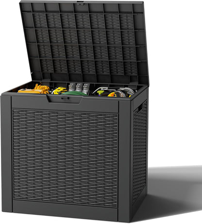 Outdoor Deck Storage Box,Resin Deck Boxes Indoor and outdoor, Waterproof Storage Box Lockable Lid (Black,50 Gallon)