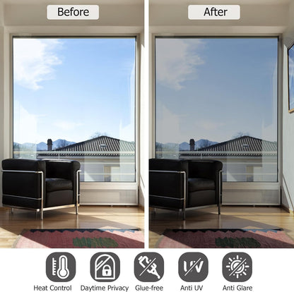 HIDBEA Frosted Window Privacy Film - Non Adhesive Static Cling Glass Stickers Sun UV Blocking Heat Control Door Covering Decals for Home Office, 23.6 x 78.7 Inch