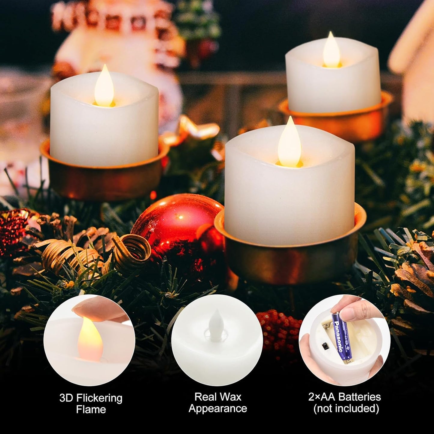 3x4 Flickering Flameless Candles Set of 3,Real Wax Pillar LED Candles,with Timer,4 inch Flameless Candles with Remote,for Party Wedding Holiday Home Decor,Ivory