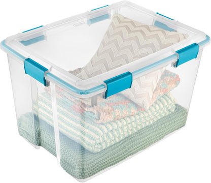 Sterilite 4-Pack Gasket Box, Home Storage Organizer Bins with Lids, 37 Quart – Stackable Clear Plastic Containers for Bedroom, Bathroom, Garage, Basement, or Attic