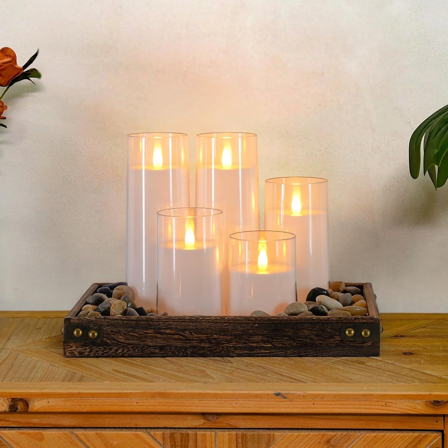 Homemory Realistic Flickering Battery Operated Candles, LED Fake Electric Candle with Remote Control and Timer, Flameless Candles for Home, Christmas Decoration, White, Set of 3