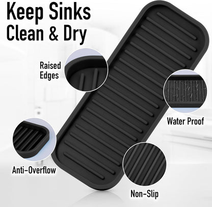 Zulay Kitchen (9x3.5in) Sponge Holder for Kitchen Sink - Flexible Heavy-Duty Multipurpose Sink Caddy - Counter Organizer for Kitchen, Bathroom, Makeup, Trinkets & More! (Grey)