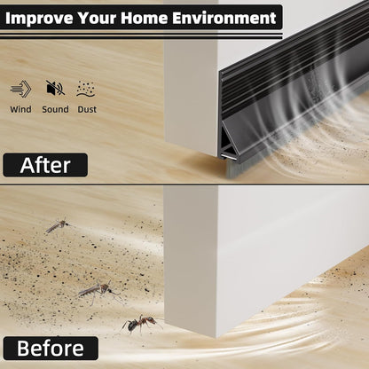 39” Under Door Draft Stopper with Brush,Bottom of Door Sweeps for Exterior & Interior,Gap Filler Sound Blocker Seal Strip,Draft Guard Dust Stopper(Black)