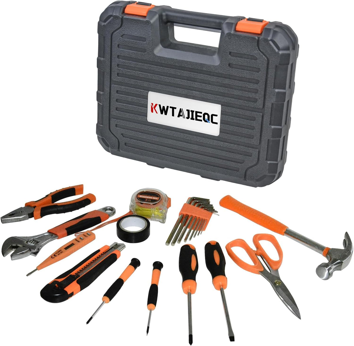 Tool Kit Basic Home Repair Tool Set,General Household Tool Kit with Plastic Tool box,Perfect for Outdoor working,Office & College Dorm.Tools mainly include hand saw,wrench,hammer,Screwdriver
