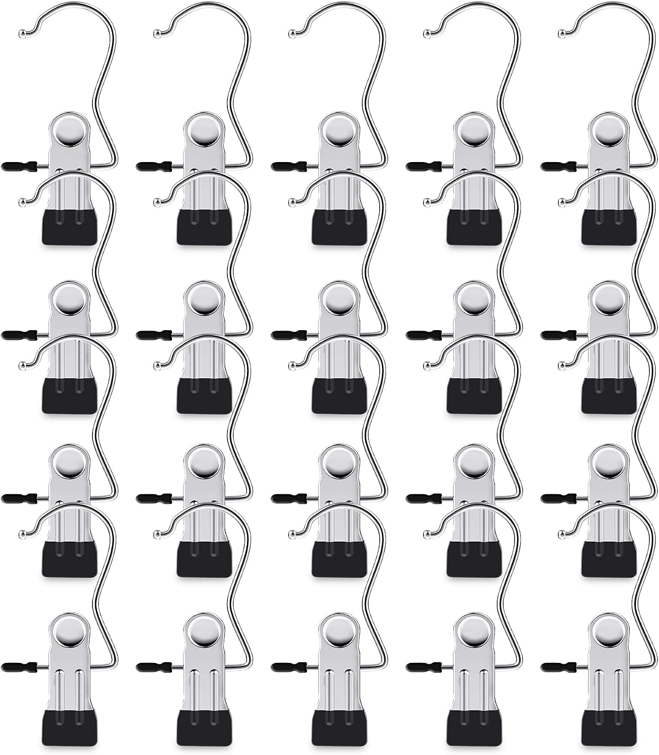 20 Piece Laundry Hook Boot Clips Hanger Clips Hold Hanging Clothes Pins Hooks Portable Stainless Steel Home Travel Hangers Clips Closet Hangers-Black