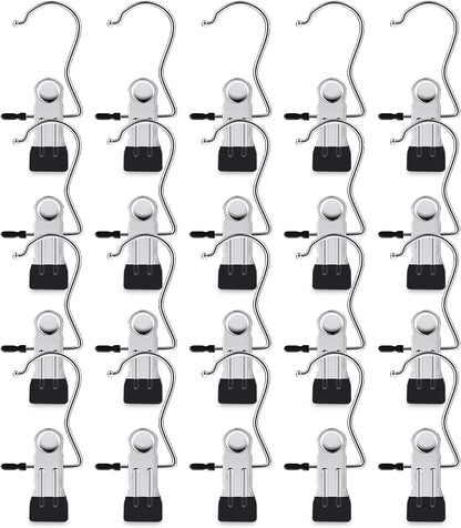 20 Piece Laundry Hook Boot Clips Hanger Clips Hold Hanging Clothes Pins Hooks Portable Stainless Steel Home Travel Hangers Clips Closet Hangers-Black