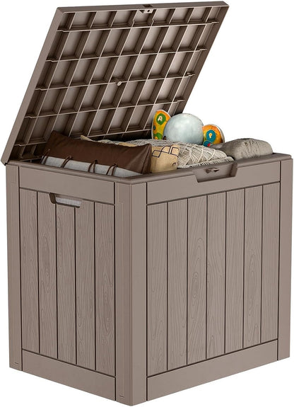 PatioZen 50 Gallon Deck Box Outdoor, Weatherproof Resin Patio Storage Box, Waterproof Outdoor Storage Boxes with Lid Lockable for Cushions, Garden Tools,Grey