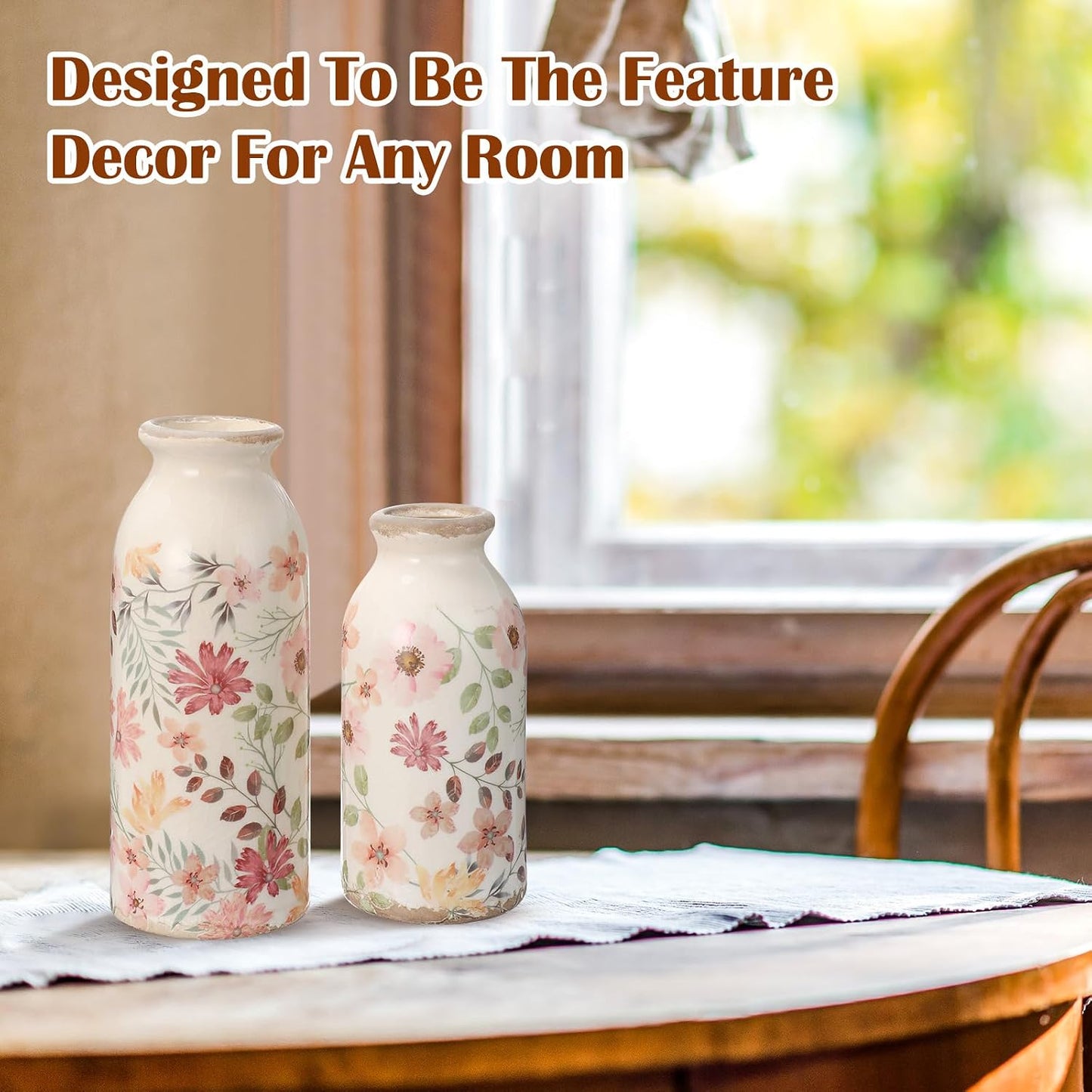 2 Pcs Ceramic Small Vase Rustic Farmhouse Vase Boho Vases Home Decoration for Your Kitchen Bedroom Office Bathroom & Shelf Centerpiece Table Decorative(Simplicity)