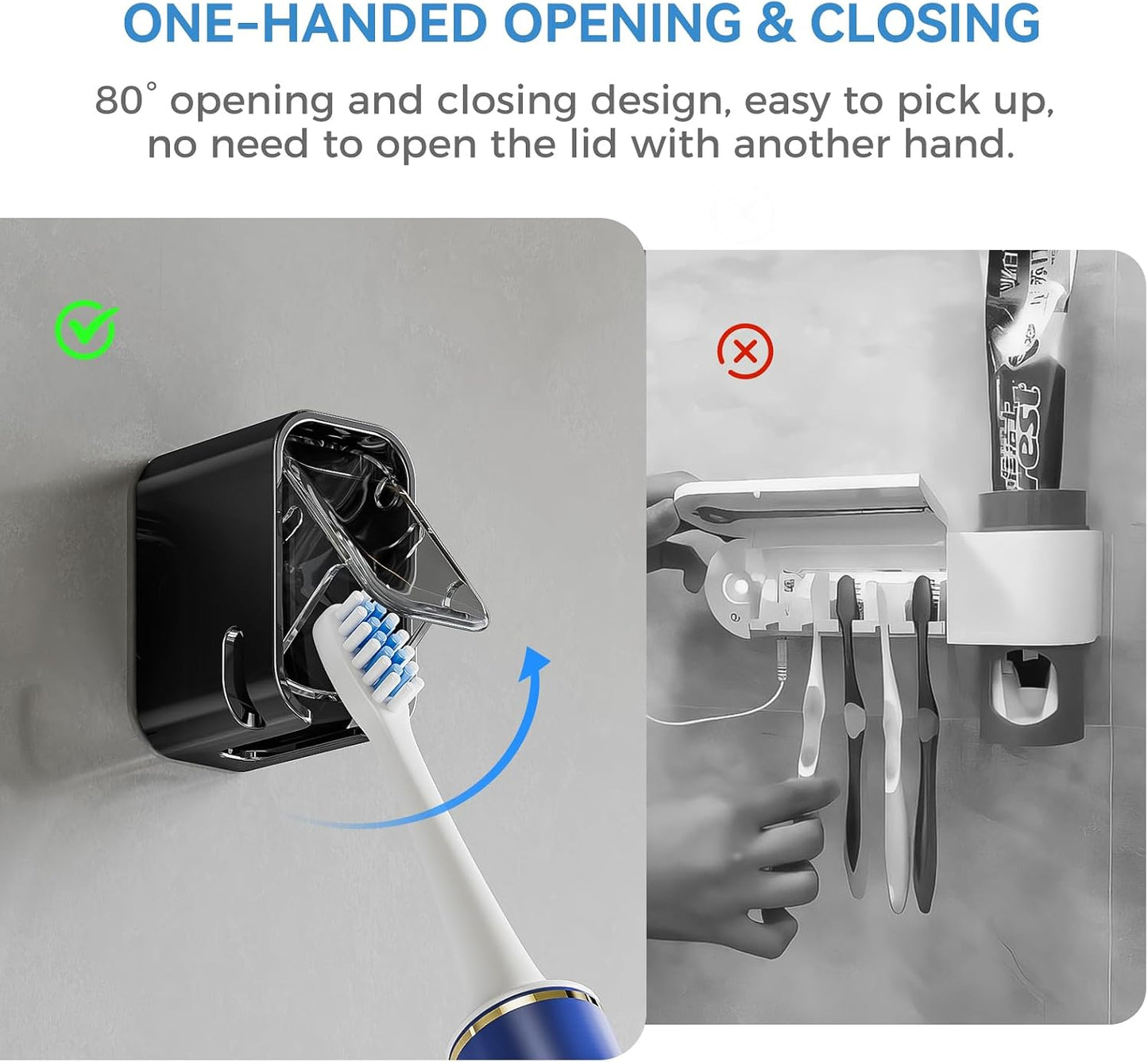 Toothbrush Holders for Bathrooms, 2PCS Innovation Single Slot Toothbrush Holder Wall Mounted with Cover for Shower, Single Toothbrush Dispenser Storage Organizer for Family & Travel