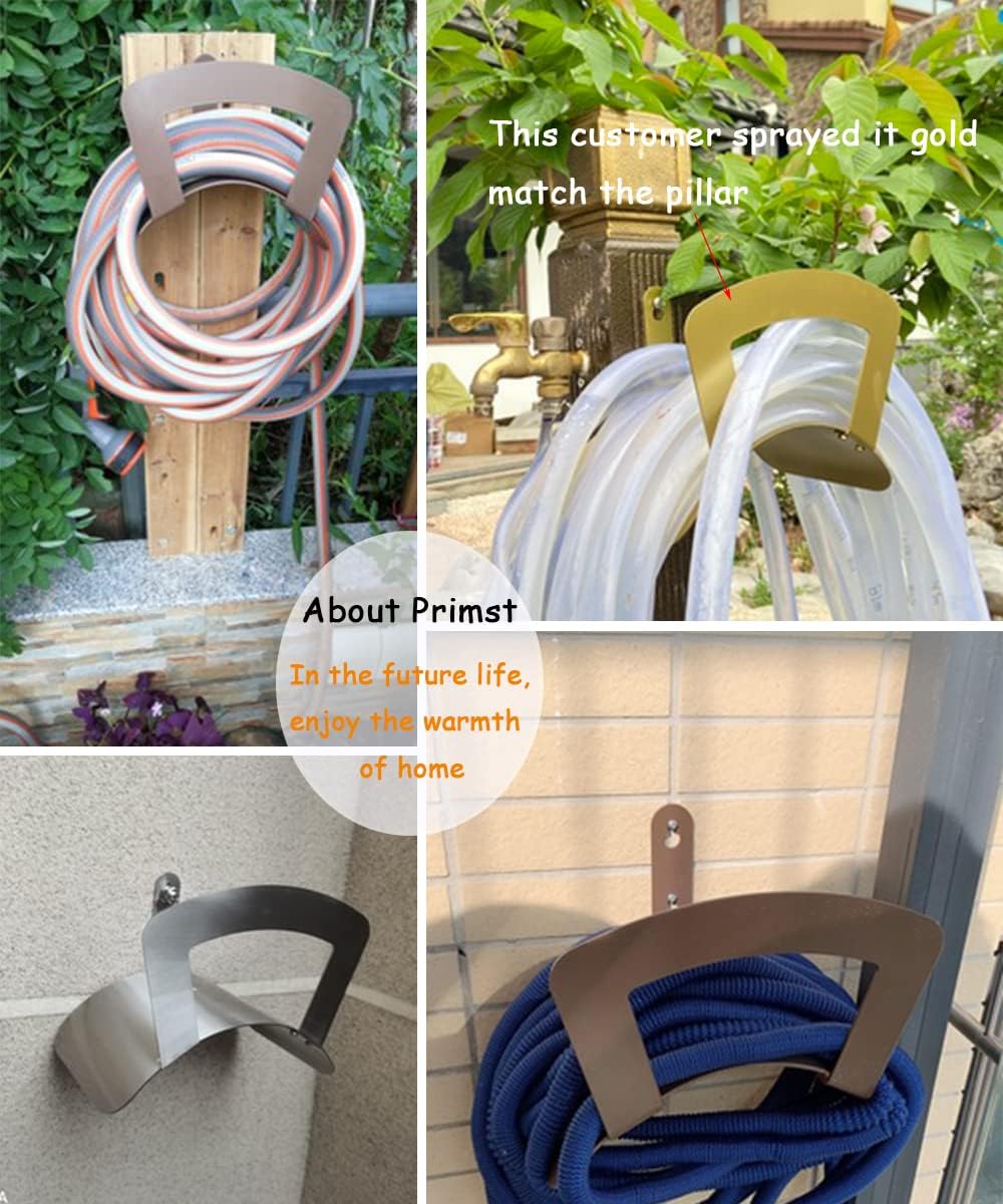 Primst Garden Hose Holder Wall Mount Hose Hanger Heavy Duty Metal Hose Bracket Water Hose Storage Organizer Durable Hose Holders (Stainless Steel)