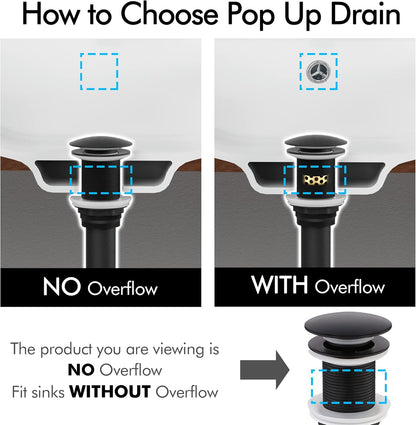 KES Bathroom Sink Drain with Overflow, All Metal Pop Up Drain for Bathroom Sink Stopper with Brass Strainer Basket Hair Catcher Anti Clog Rustproof 18/8 Stainless Steel Matte Black, S2018A-BK