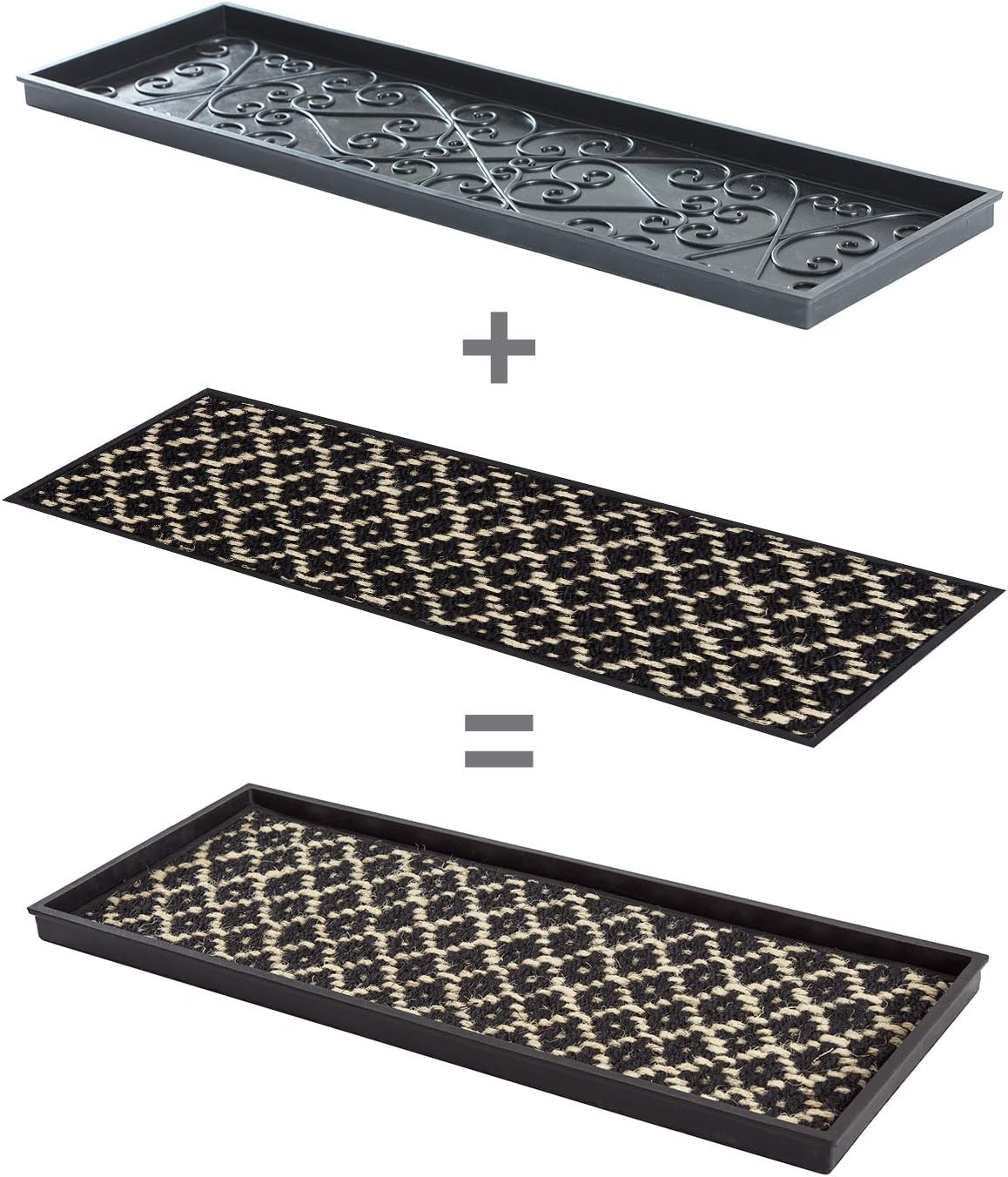 Anji Mountain Heavy Duty Waterproof Rubber Shoe Storage Mat Organizer/Boot Storage Tray Multi Use for Entryway with Coir, Tan Insert, Fits 4 Pair (46.5" Wide)