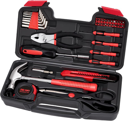 WGGE 39-Piece Home Tool Set– Durable Household Hand Tool Kit with Hammer, Screwdrivers, Pliers, Wrench, Hex Keys & More – Compact Storage Case for Home Repairs, DIY & Maintenance