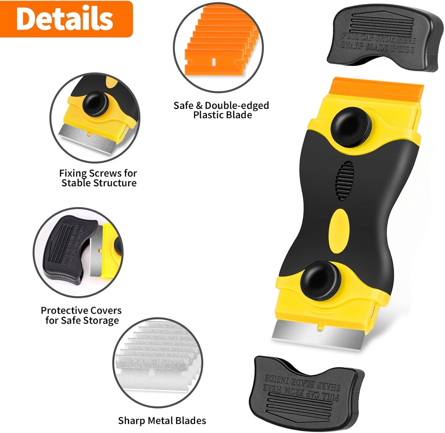 Razor Blade Scraper Tool - Razor Scraper with 40 Metal & Plastic Blades, Sticker Cleaning Remover for Paint, Decal, Adhesive, Label & Caulk, Glass Scraper for Window, Cooktop, Oven & Stove Top