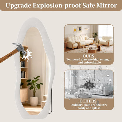 71"x32" Flannel Full Length Mirror, Arched Mirrors Full Length with Stand, Flannel Floor Mirror for Bedroom and Living Room, Full Body Mirror Hanging or Leaning, White