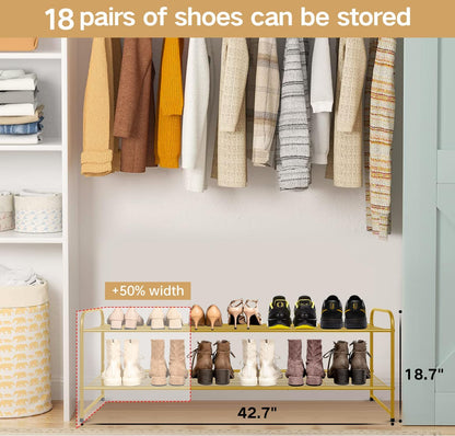 KEETDY 3-Tier Long Shoe Rack for Closet Metal Shoe Organizer for Entryway, Wide Stackable Shoe Storage Shelf with Sturdy Wire Grid for Closet Floor, Bedroom, Black