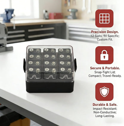 ALCYON Battery Organizer Storage Case, Battery Vault Box Container for 48pcs AA Batteries, Plastic Clear Protective Battery Holder for Travelling/Home/Office (Black, Large)