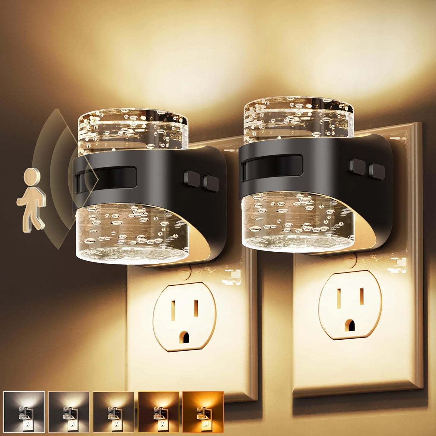 L LOHAS LED Motion Sensor Night Light,Dimmable Night Lights Plug into Wall, 2 Pack Acrylic Nightlight with 0-100 LM Adjustable Brightness, 3000K Plug in Night Light for Bathroom Hallway