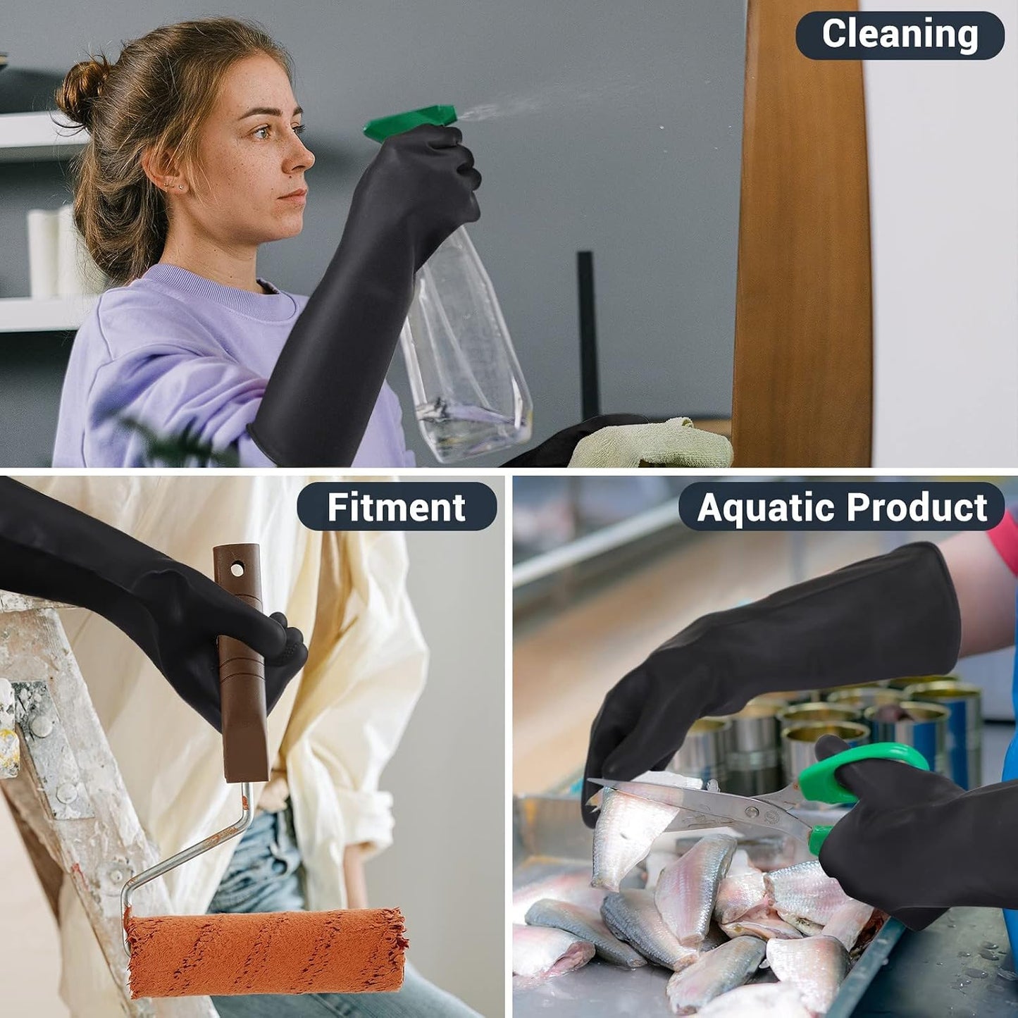 Black Rubber Gloves Extra Large, 22" Long Chemical Resistant Gloves, Waterproof Reusable Dishwashing Household Cleaning Safety Work Heavy Duty Industrial Rubber Glove, 1 Pair XXL