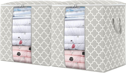 WISELIFE Storage Bags 3 Pack/100L Large Blanket Clothes Organization and Storage Containers for Comforters,Bedding, Foldable Organizer with Reinforced Handle, Clear Window, Sturdy Zippers,Gray