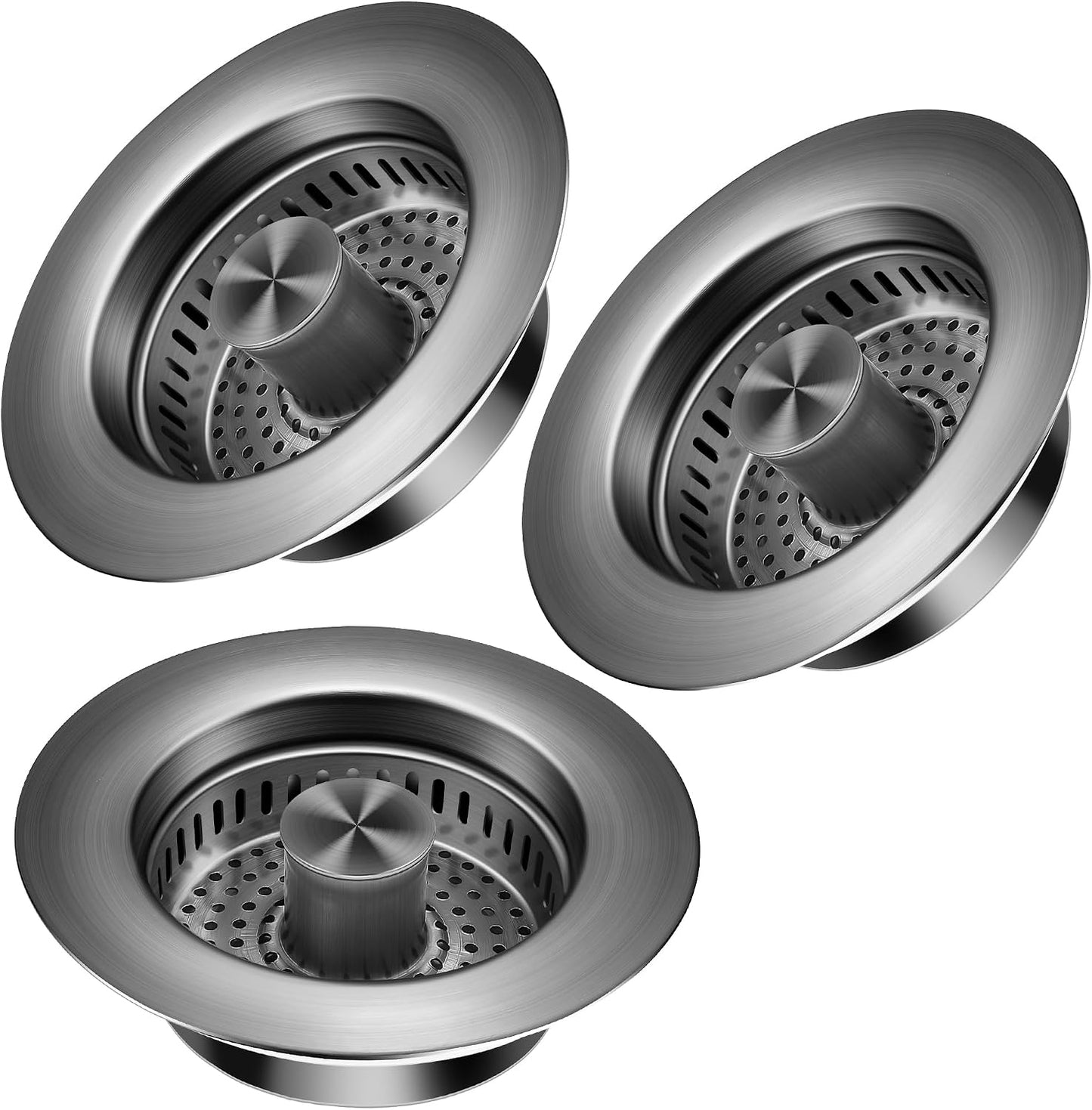 Sink Drain Strainer 3 in 1, 304 Stainless Steel Pop Up Kitchen Sink Stopper with Anti-Clogging Basket, Kitchen Essential Drain Anti-Clog Gadgets, Fits US Standard 3-1/2'' Sink Drain (SUS 304 Brushed)