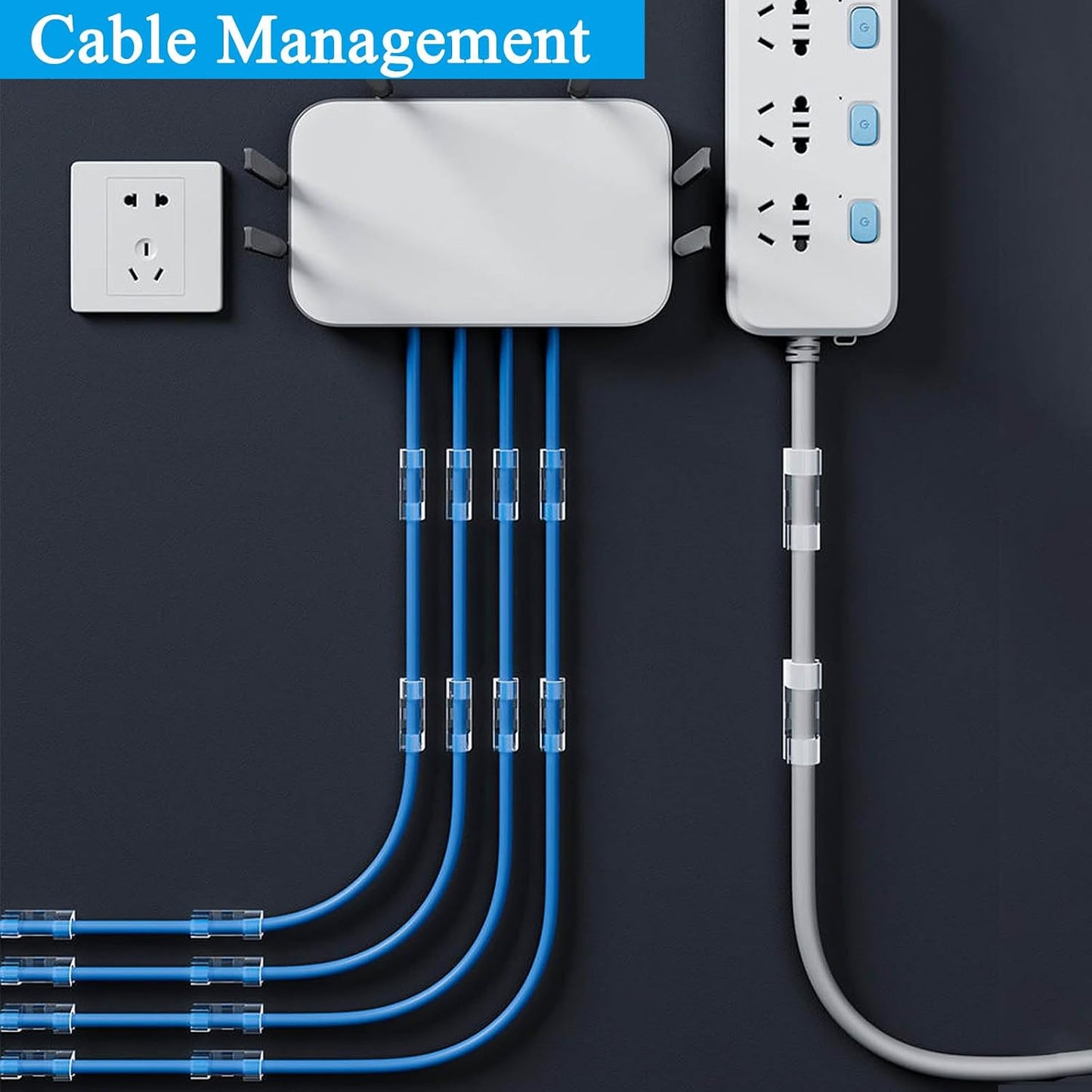 40 PCS Cable Clips (Small & Large),Adhesive Cable Clips for Wall,Finisher Wire Clamp for TV PC Laptop,Cable Management Clips Outdoor Light Clips