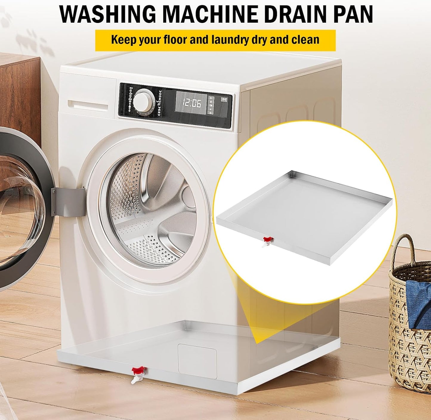 28" X 30" Washing Machine Drain Pan, Compact Washer Drip Tray, 304 Stainless Steel Heavy Duty Drip Tray with 4 Anti-Vibration Feet for Washer Dryer and Small Appliances