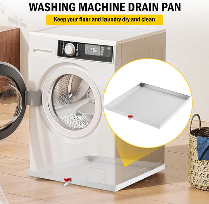 28" X 30" Washing Machine Drain Pan, Compact Washer Drip Tray, 304 Stainless Steel Heavy Duty Drip Tray with 4 Anti-Vibration Feet for Washer Dryer and Small Appliances