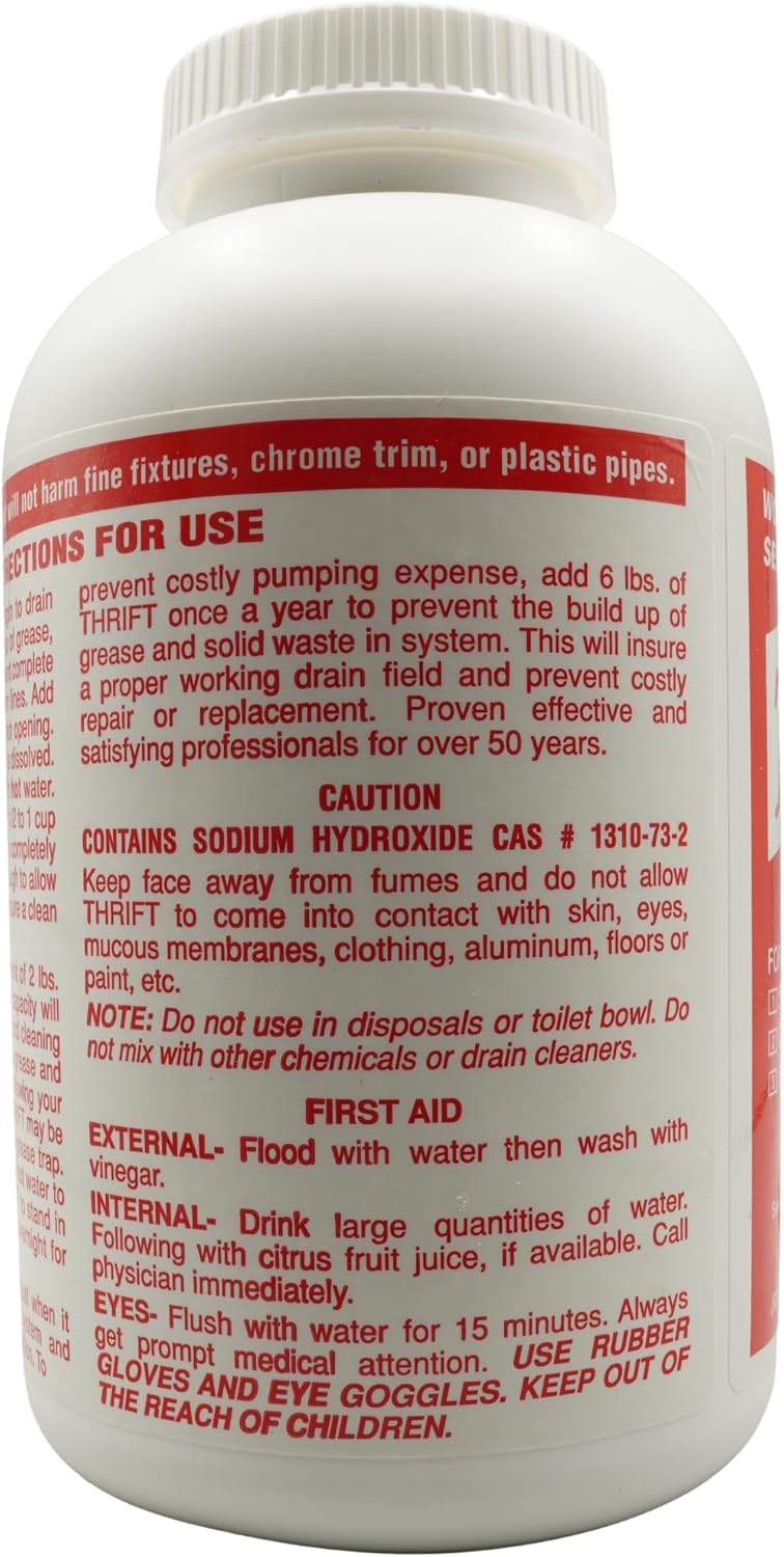 Thrift T-200 Drain Cleaner – 2 lb Odorless Drain Opener – Activated by Hot Water – For Small Drains, Grease Traps & Septic Systems