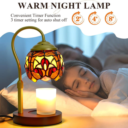 Candle Warmer Lamp with Timer Dimmer - Height Adjustable Wax Melt Warmer for Jar Candles, Blown Art Glass Candle Warming Lamp with 2 Bulbs Birthday Gifts for Mom Women Candle Holders for Home Decor