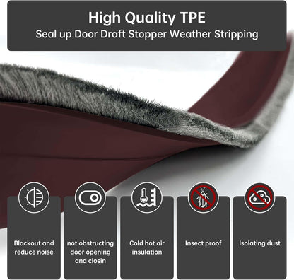 Door Sweep for Bottom of Door, Integrated Bottom Door Draft Stopper with Brush, Self-Adhesive Under Door Seal for Dust/Noise/Hot or Cold Air Insulation, Black 39.37" L/1" W