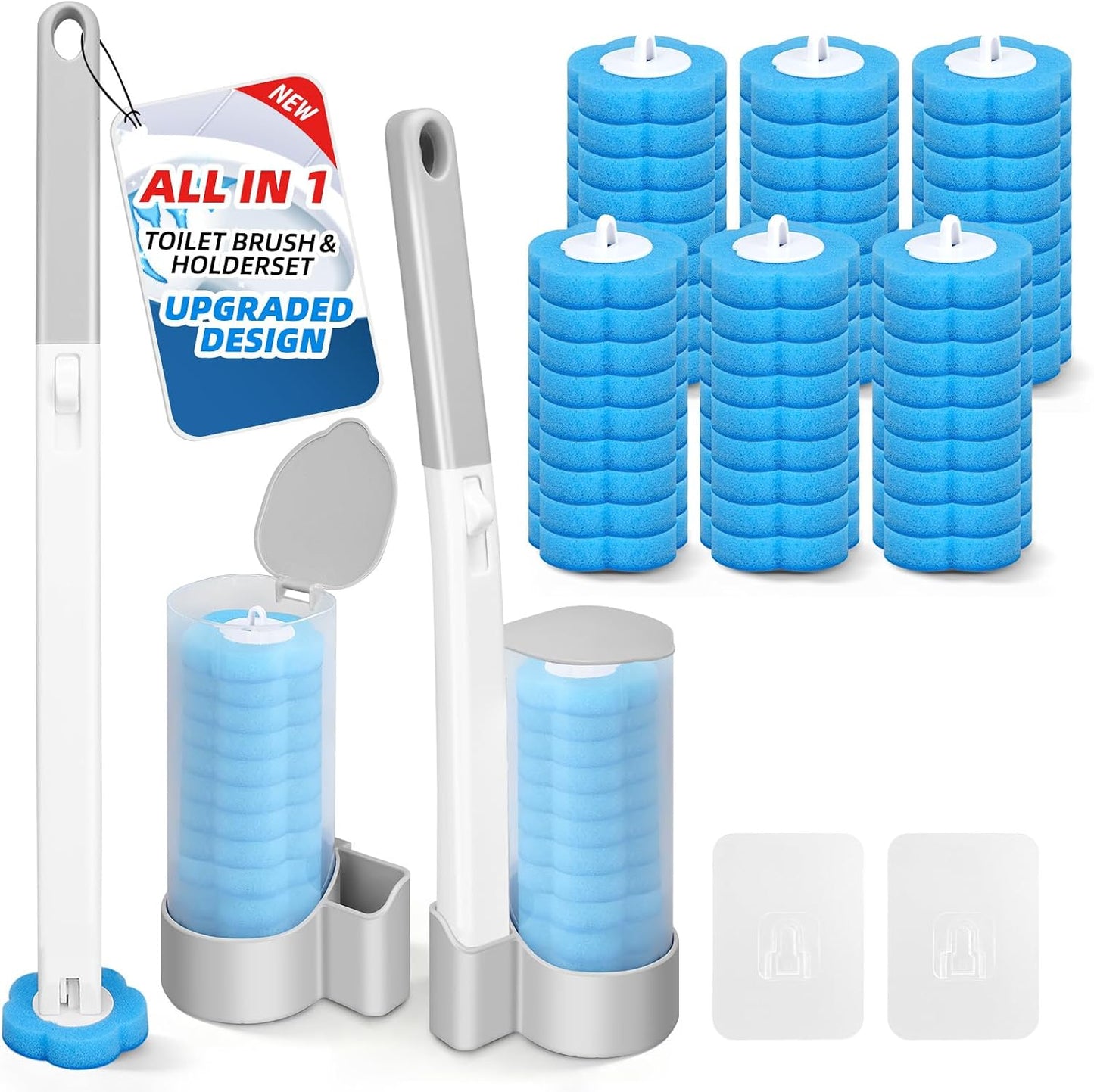 Disposable Toilet Brush with 48 Refills, Toilet Brushes and Holders, Wall Mounted Toilet Bowl Cleaner Wand for Bathroom Maintenance