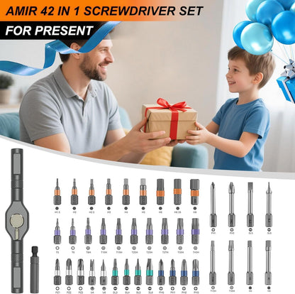 AMIR 42 in 1 Ratchet Screwdriver Set, Magnetic Screwdriver Set with 40 PCS Multi Bit, DIY Repair Tool Kit with Ratchet T Handle, Screw Driver Set Kit for Tools,Bicycle,Electronic Repair