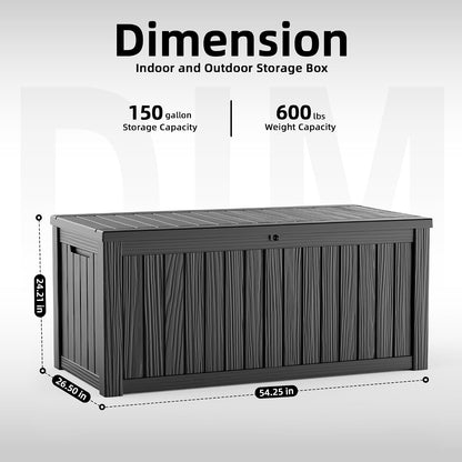 ROJIK 340 Gallon Deck Box Outdoor Waterproof,Weatherproof Outdoor Storage Boxes Lockable with Lid,Outside Resin Storage Bench for Patio Cushions,Garden Tools and Pool Accessories(Black)