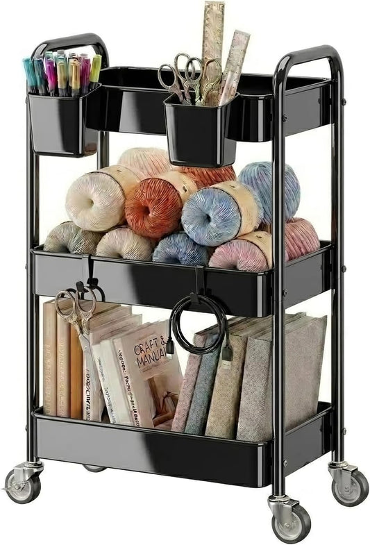 3-Tier Metal Rolling Cart, Slim Gap Space-Saver Organizer for Craft & Office