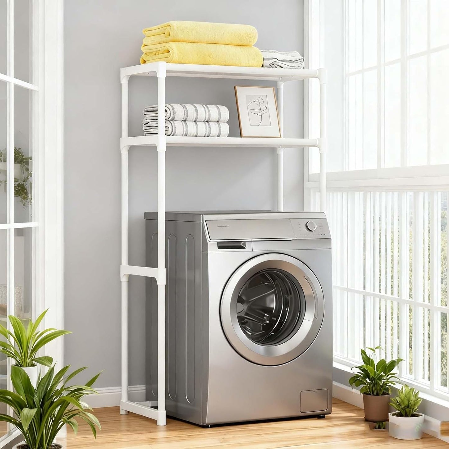 Over Washer Dryer Shelves - Heavy Duty Metal Storage, Freestanding Shelving for Laundry Room Bathroom Organizer(White)