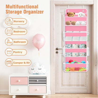 WISELIFE Over The Door Organizer Storage 4 Shelves Large Capacity Hanging Bedroom Storage Solution with 6 Side Pockets for Dorm Bathroom Pantry Nursery and Baby Essentials Holds up to 40 Lbs (Black)
