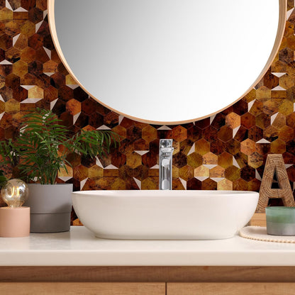 10-Sheet Heavy-Duty Hexagon Peel and Stick Backsplash, Thick Waterproof &Heat Resistant Stick on Wall Tiles, Slate Beige Mosaic for Kitchen & Bathroom, Strong Adhesive Permanent PVC Tiles