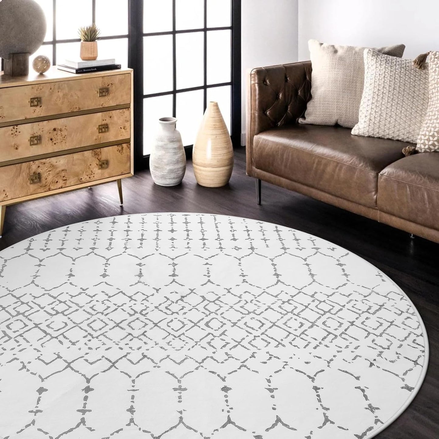 Lahome Moroccan Entry Rug 2x3, Non-Slip Washable Front Indoor Door Mat Rubber Backing Low-Profile Door Rugs, Small Geometric Print Distressed for Entryway Bathroom Kitchen, Black Hana